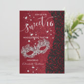 Masquerade diamantdemask red zoet 16 uitnodiging (Staand voorkant)