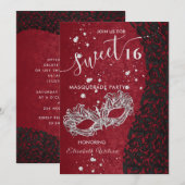 Masquerade diamantdemask red zoet 16 uitnodiging (Voorkant / Achterkant)