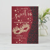 Masquerade diamantdemask red zoet 16 uitnodiging (Staand voorkant)