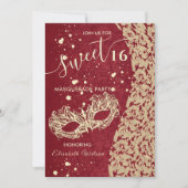 Masquerade diamantdemask red zoet 16 uitnodiging (Voorkant)