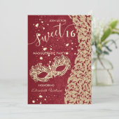 Masquerade diamantdemask red zoet 16 uitnodiging (Staand voorkant)