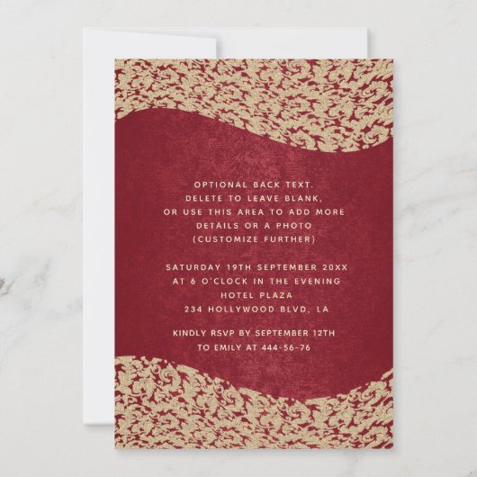 Masquerade diamantdemask red zoet 16 uitnodiging (Achterkant)