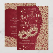 Masquerade diamantdemask red zoet 16 uitnodiging (Voorkant / Achterkant)
