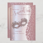 Masquerade diamantdemask roos gold, zoet 16 kaart (Voorkant / Achterkant)