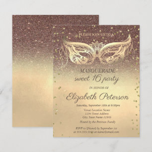Masquerade Diamanten Glitter Goud Sweet 16 Kaart