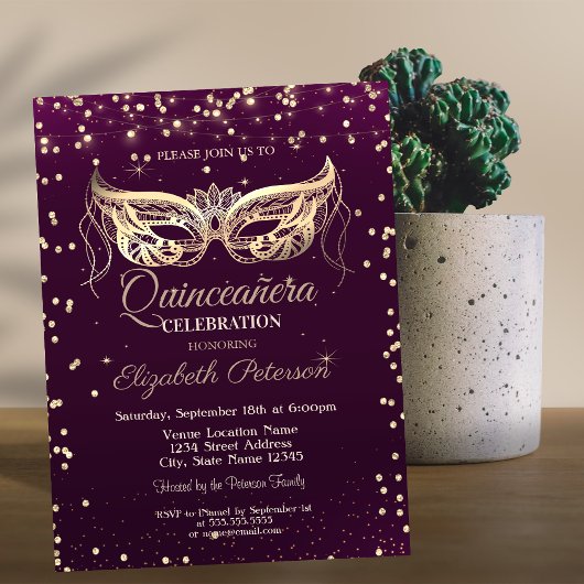 Masquerade, diamanten, LichtViolet Quinceañera Kaart