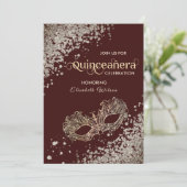 Masquerade diamantluxe Quinceañera burgundy Kaart (Staand voorkant)