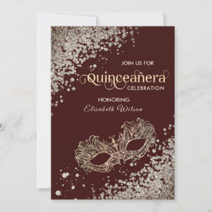 Masquerade diamantluxe Quinceañera burgundy Kaart