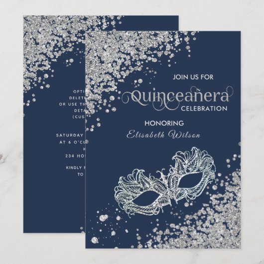 Masquerade diamantluxe Quinceañera marine Kaart (Voorkant / Achterkant)