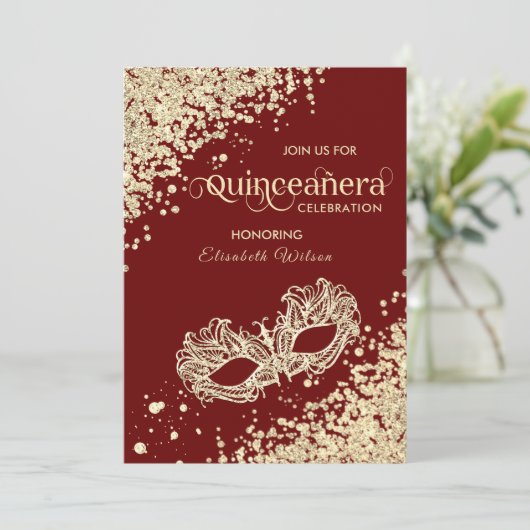 Masquerade diamantluxe Quinceañera red Kaart (Staand voorkant)