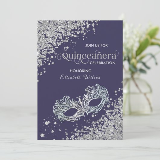 Masquerade diamantluxe Quinceañera violet Kaart (Staand voorkant)