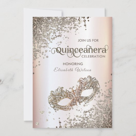 Masquerade diamantluxe Quinceañera zacht roze Kaart (Voorkant)
