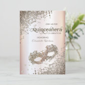 Masquerade diamantluxe Quinceañera zacht roze Kaart (Staand voorkant)