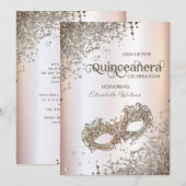 Masquerade diamantluxe Quinceañera zacht roze Kaart (Voorkant / Achterkant)