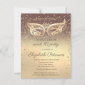 Masquerade Diamonds Glitter Gold Sweet 16 Kaart (Voorkant)