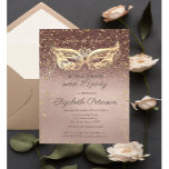 Masquerade Diamonds Glitter Sweet 16 Uitnodiging Briefkaart<br><div class="desc">Gouddiamanten en masque op een gouden achtergrond van het roos.</div>