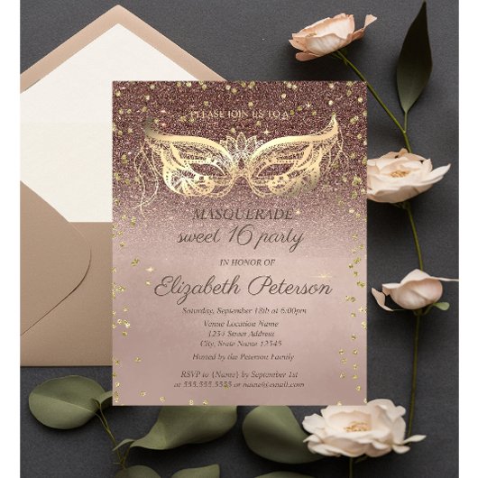 Masquerade Diamonds Glitter Sweet 16 Uitnodiging Briefkaart