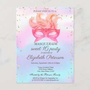 Masquerade Diamonds,Masque,Holographic Sweet 16 Uitnodiging Briefkaart
