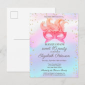 Masquerade Diamonds,Masque,Holographic Sweet 16 Uitnodiging Briefkaart (Voorkant / Achterkant)