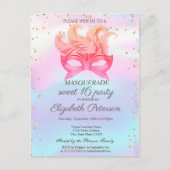 Masquerade Diamonds,Masque,Holographic Sweet 16 Uitnodiging Briefkaart (Voorkant)