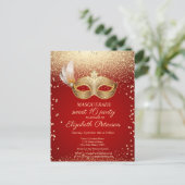 Masquerade Diamonds, Masque, Red Sweet 16 Uitnodiging Briefkaart (Staand voorkant)