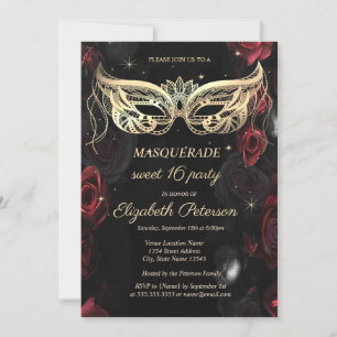 Masquerade Donkerrode Rozen Gotische Sweet 16 Kaart