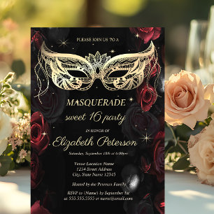 Masquerade Donkerrode Rozen Gotische Sweet 16 Kaart