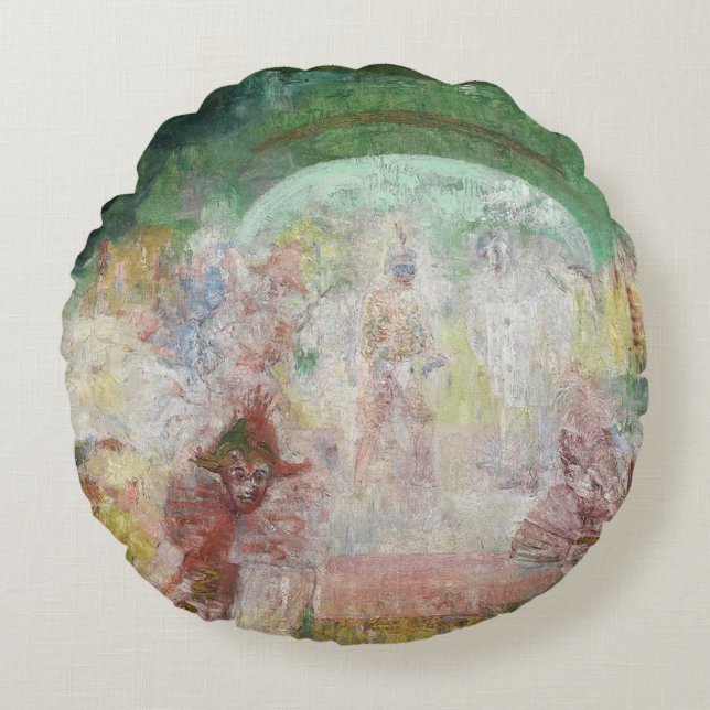 Masquerade door James Ensor (1889) Rond Kussen (Voorkant)