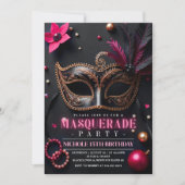 Masquerade Elegante Roze Uitnodiging Feest (Voorkant)