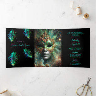 Masquerade en veren Sweet 16 Party Uitnodiging