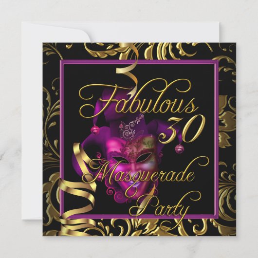 Masquerade Fabulous 30 Gold Pink Birthday Party Kaart (Voorkant)