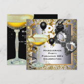 Masquerade Fabulous 30th Silver Gold Black Party Kaart (Voorkant / Achterkant)
