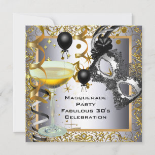 Masquerade Fabulous 30th Silver Gold Black Party Kaart