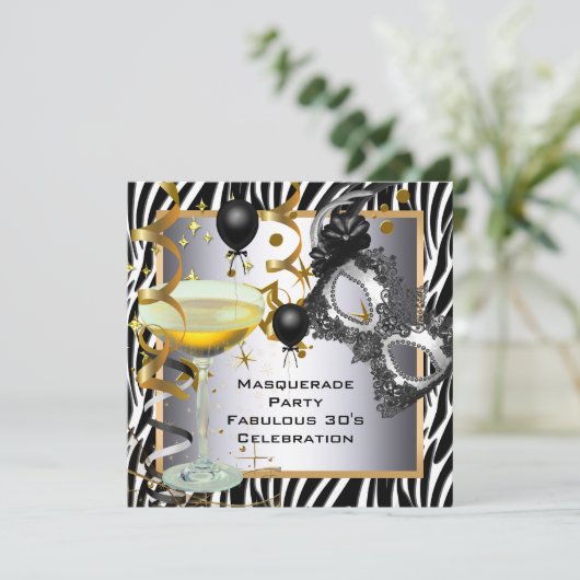 Masquerade Fabulous 30th Zebra Silver Gold Black Kaart (Staand voorkant)