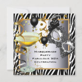 Masquerade Fabulous 30th Zebra Silver Gold Black Kaart (Voorkant)