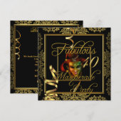 Masquerade Fabulous 40 Gold Black Birthday Party Kaart (Voorkant / Achterkant)