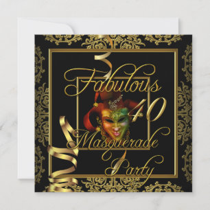 Masquerade Fabulous 40 Gold Black Birthday Party Kaart