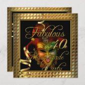 Masquerade Fabulous 40 Gold Black Birthday Party Kaart (Voorkant / Achterkant)