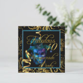 Masquerade Fabulous 40 Gold Blue Birthday Party Kaart (Staand voorkant)