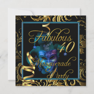 Masquerade Fabulous 40 Gold Blue Birthday Party Kaart