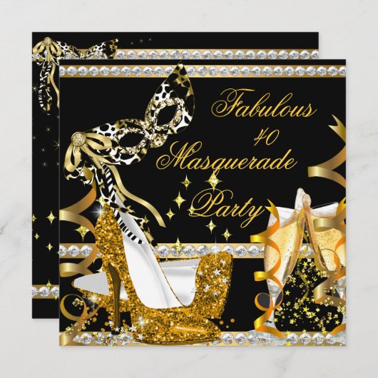 Masquerade Fabulous 40 Woman's Gold High Hielmaske Kaart (Voorkant / Achterkant)