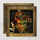 Masquerade Fabulous 50 Gold Black Birthday Party Kaart (Voorkant / Achterkant)