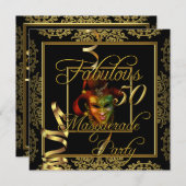 Masquerade Fabulous 50 Gold Black Birthday Party Kaart (Voorkant / Achterkant)