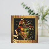 Masquerade Fabulous 50 Gold Black Birthday Party Kaart (Staand voorkant)
