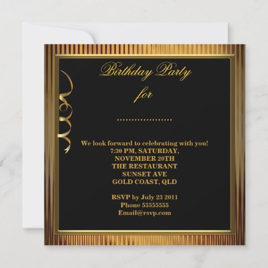 Masquerade Fabulous 50 Gold Black Birthday Party Kaart (Achterkant)