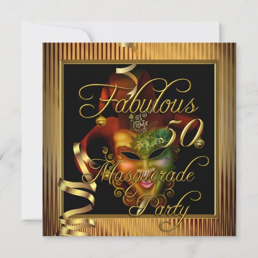 Masquerade Fabulous 50 Gold Black Birthday Party Kaart (Voorkant)