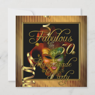 Masquerade Fabulous 50 Gold Black Birthday Party Kaart