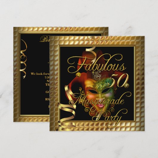 Masquerade Fabulous 50 Gold Black Birthday Party Kaart (Voorkant / Achterkant)