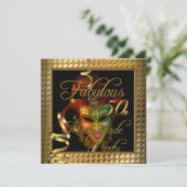 Masquerade Fabulous 50 Gold Black Birthday Party Kaart (Staand voorkant)