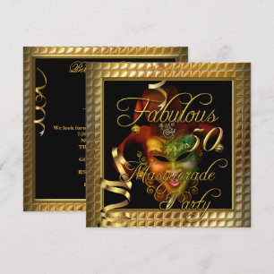 Masquerade Fabulous 50 Gold Black Birthday Party Kaart